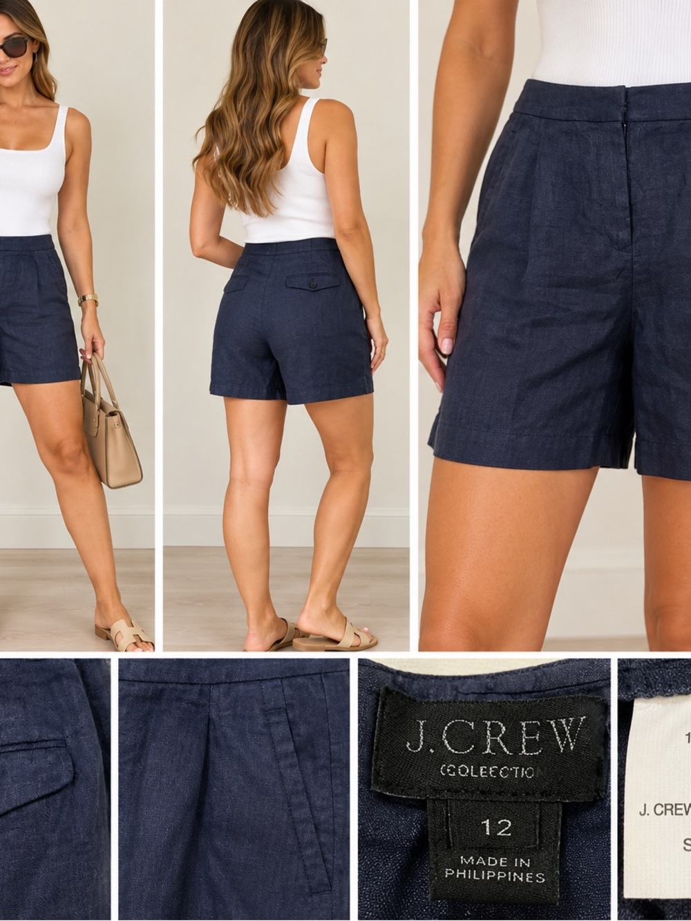 J. Crew Navy Tailored Linen-Blend Women's Shorts